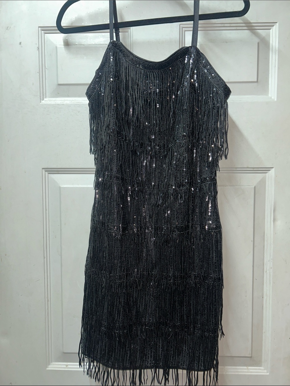 Black Sequin Fringe Mini Dress -